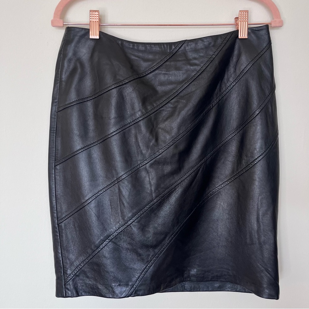 Womens Black Leather Pencil Skirt Size 6 Chevron Biker Grunge Edgy Cyberpunk